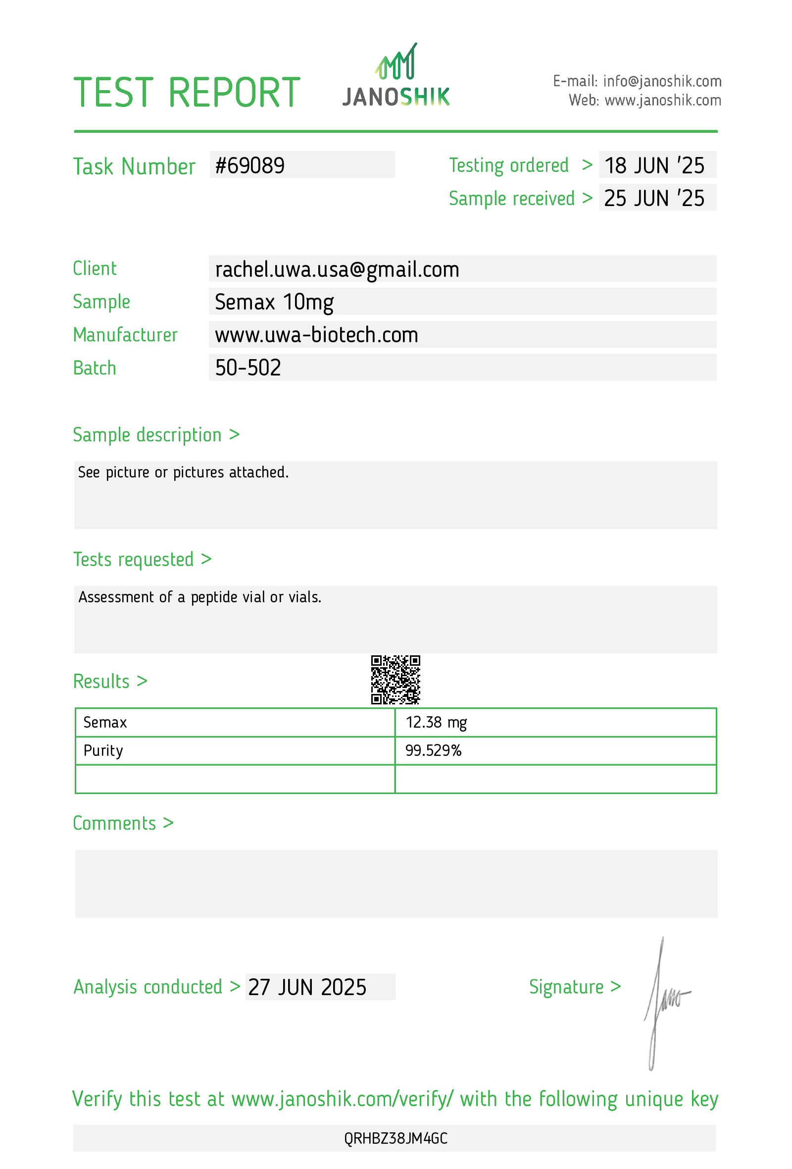 Semax report #69089