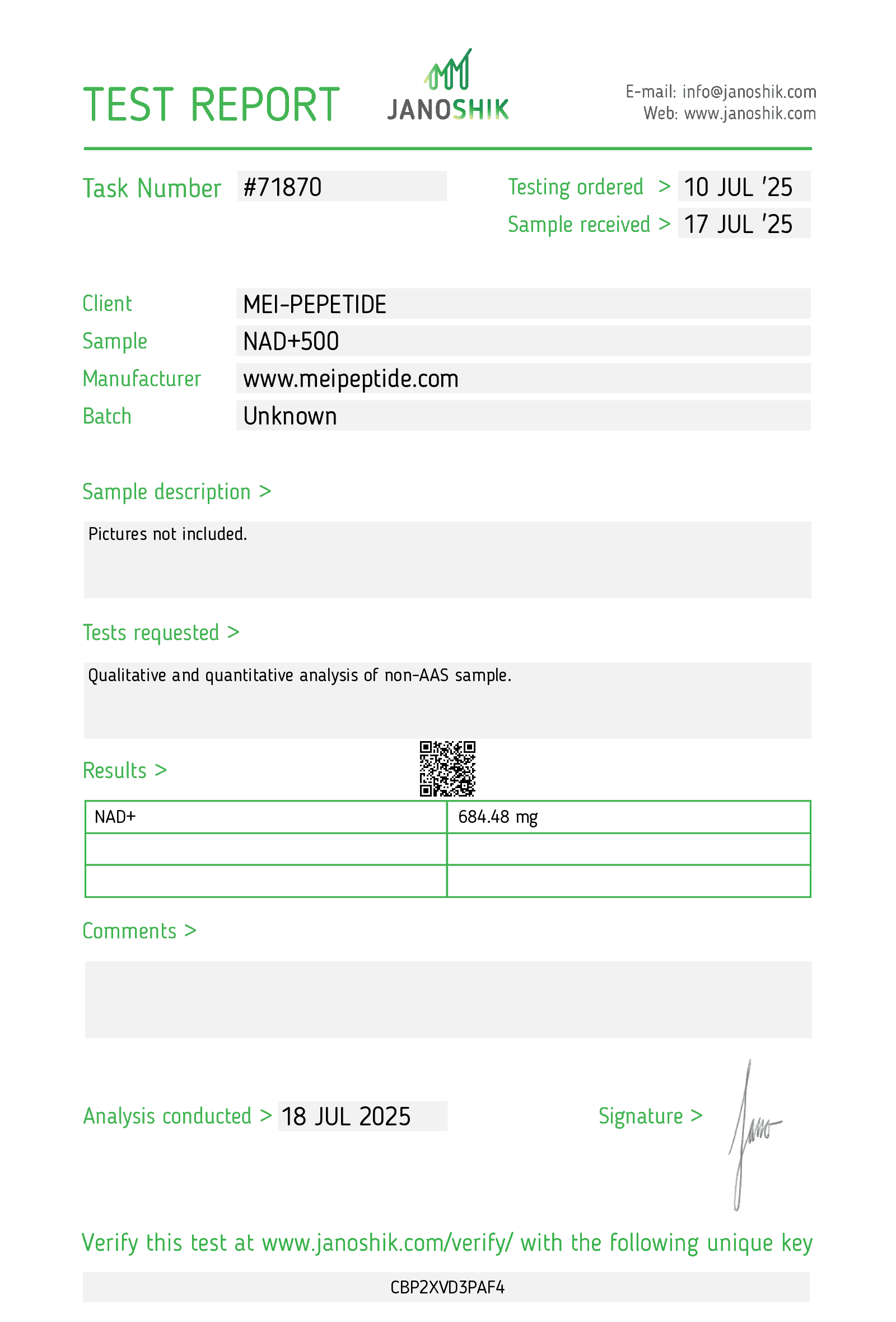 NAD+ report #71870